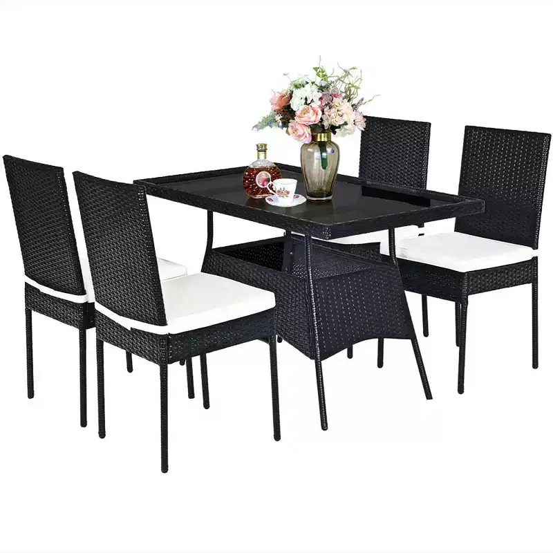 Costway 5PCS Patio Rattan Dining Set Table w/Glass Top Garden Furniture