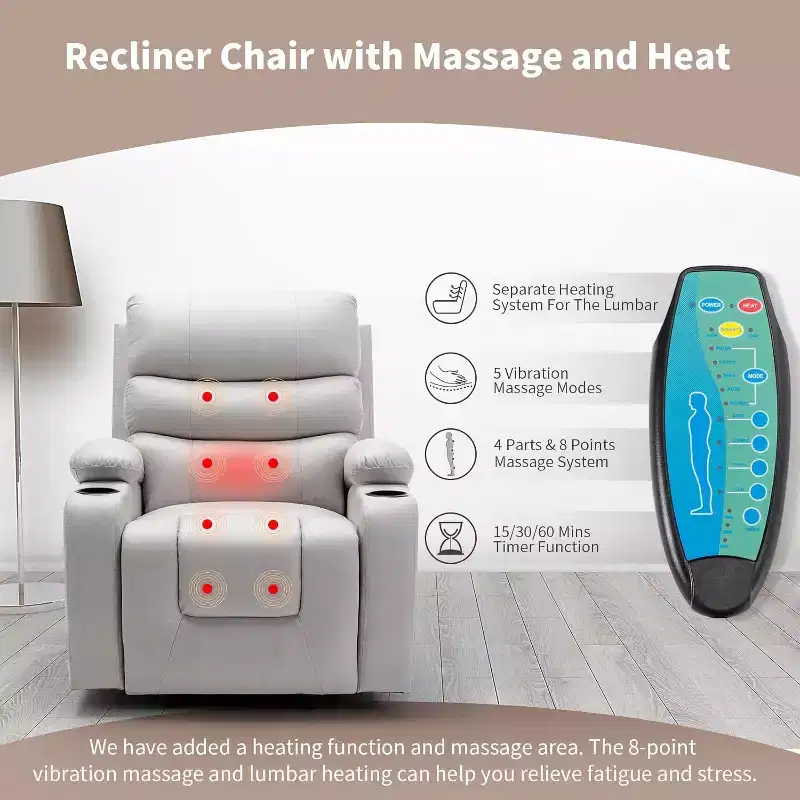 EROMMY PU Leather Recliner Lift Chair with Massage and Heat