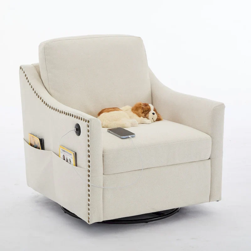 Cream White Modern 30.3  Accent Chair with USB