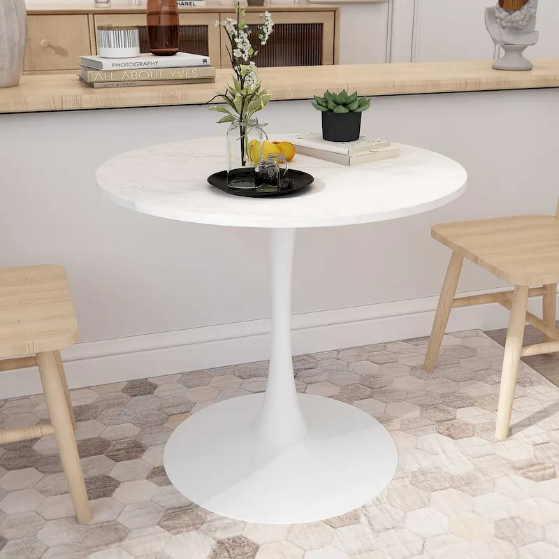 32Modern Round Metal Base Dining Table with MDF Table Top