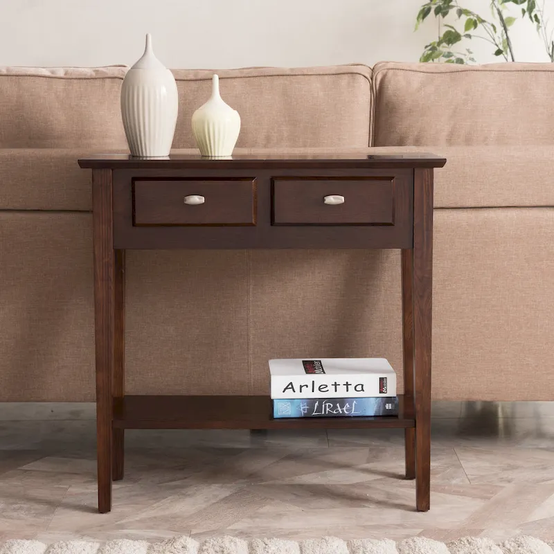 Solid Ash Wood Console Table with 2 Drawers & Open Shelf – 2 Finishes