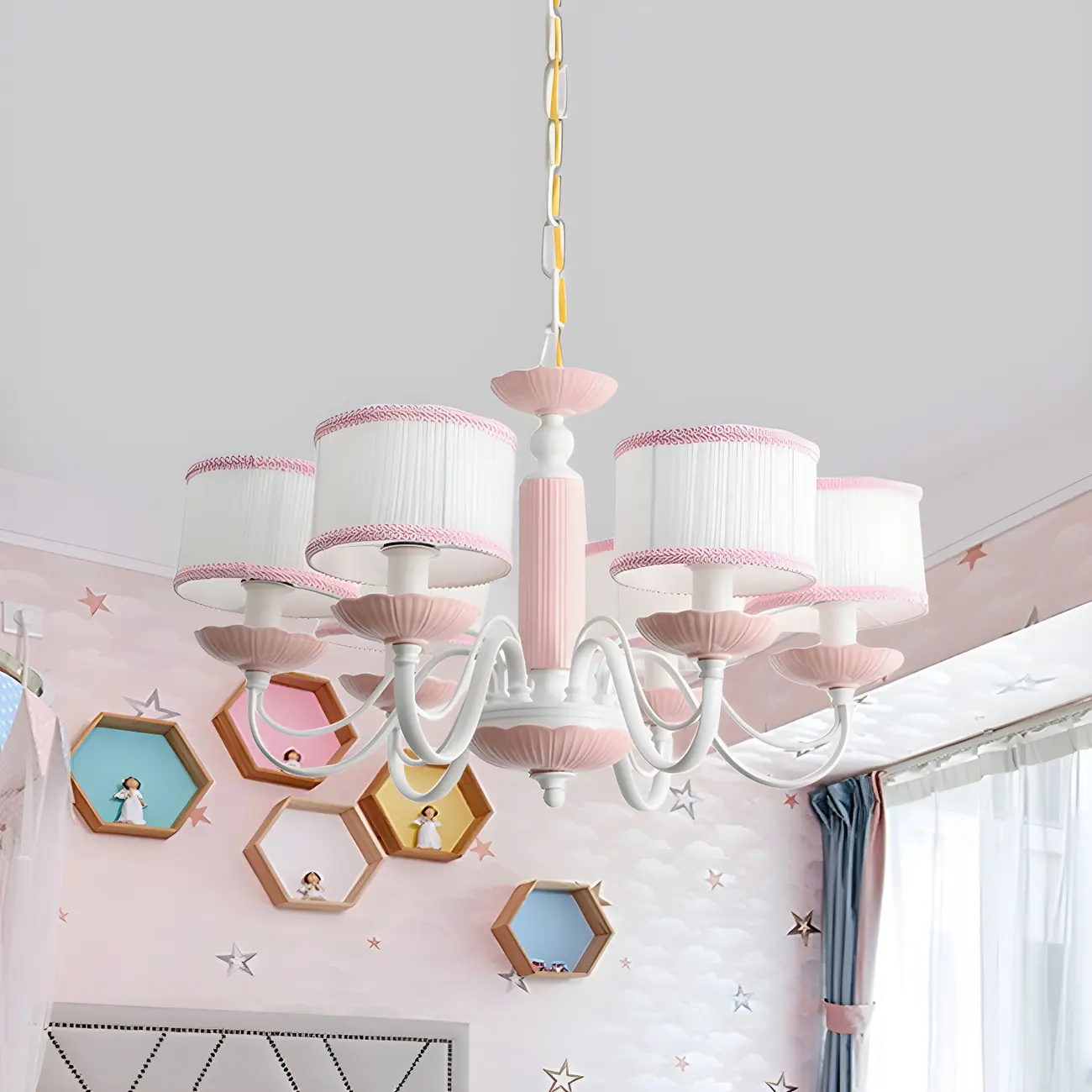Pink Glass Retro Flower Shaped Chandelier Light