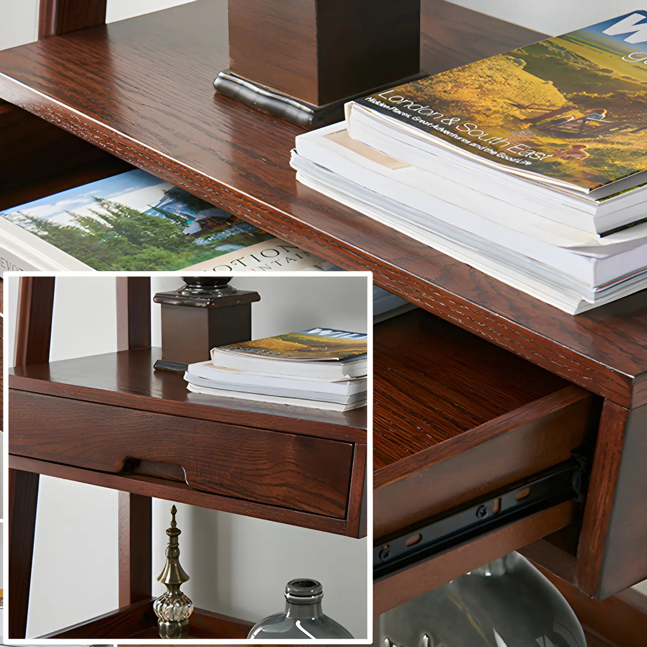 Scandinavian Wood Walnut 5-Tier Ladder Bookcase