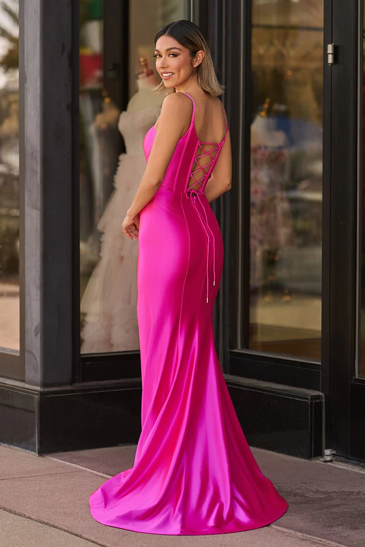 Hot Pink Satin Simple Mermaid Prom Dress