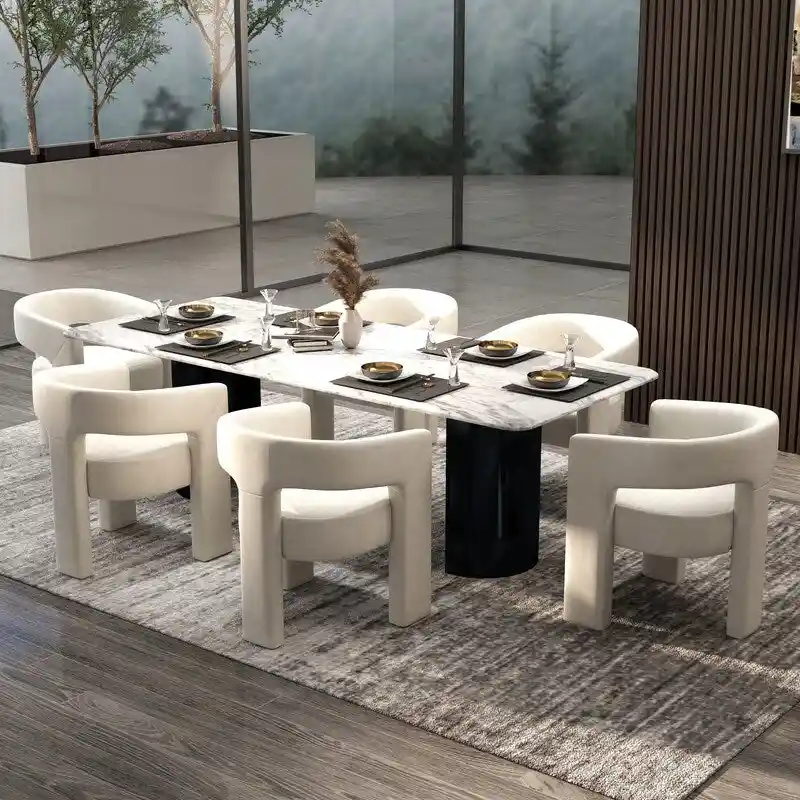 SEYNAR Modern Glam Velvet Upholstered Dining Chair, Open-Back Accent Chair Set of 6