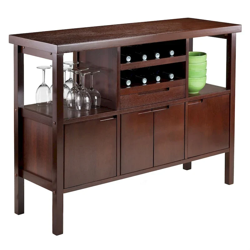 Sideboard Buffet Table Wine Rack in Brown Wood Finish - 46W x 16D x 34H