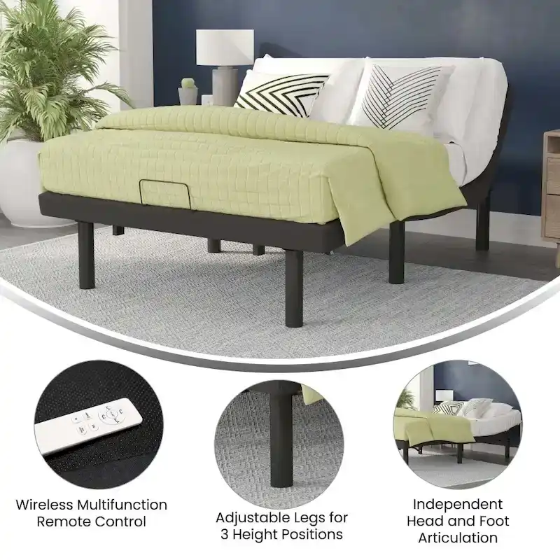 Anti-skid Upholstered Adjustable Bed Base with Wireless Remote