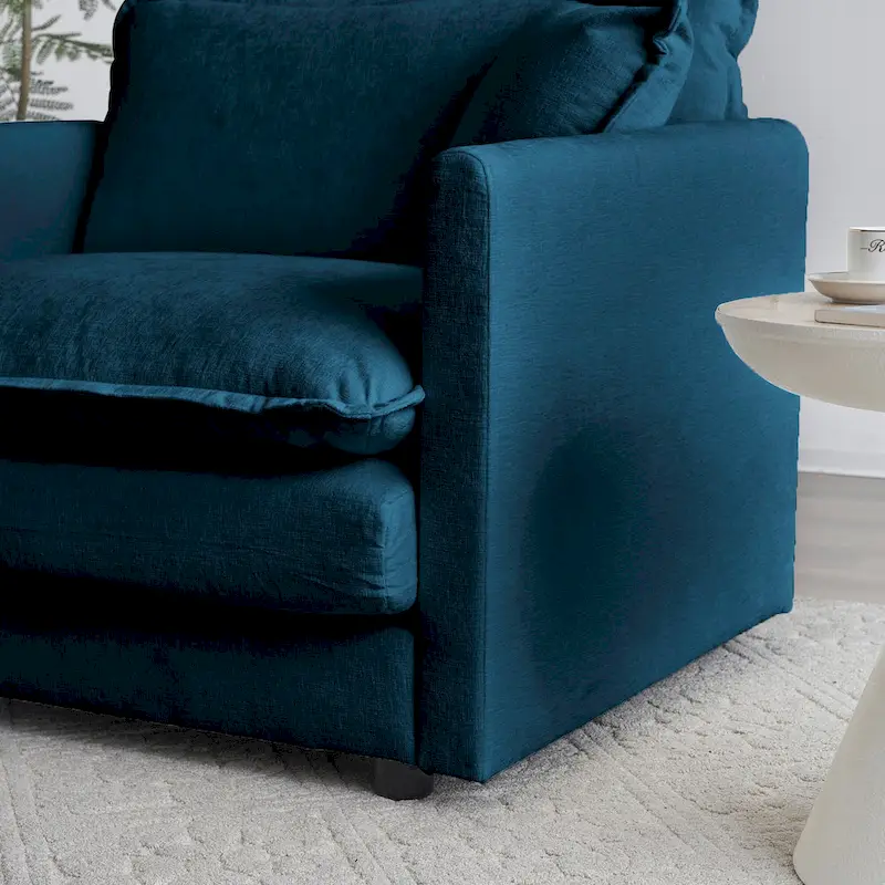 4 - Piece Upholstered Sectional Sofa with Ottoman Blue