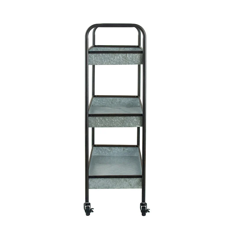 40 Inch Metal Rolling Cart, 3 Tier Shelves, Caster Wheels, Galvanized Gray