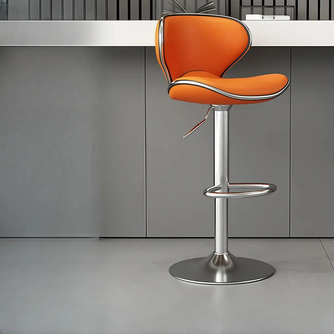 Leather Cushioned Saddle Swivel Adjustable Bar Stool