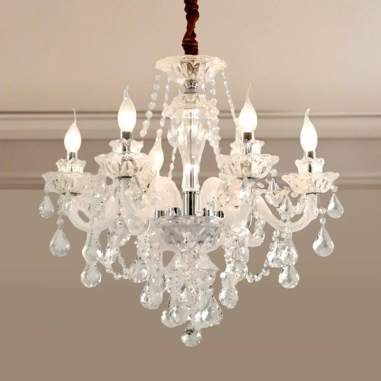 Sophisticated Clear Candelabra Shadeless Crystal Chandelier