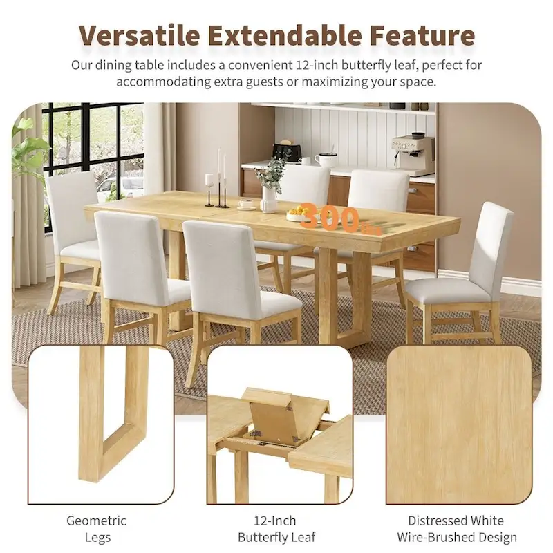 Traditional 7-Piece 72 Wood Extendable Dining Table Set