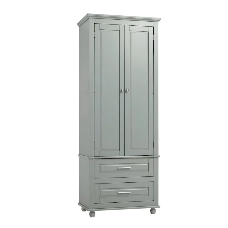 Grey/White Tall Storage Cabinet with 2 Drawers & Adjustable Shelf