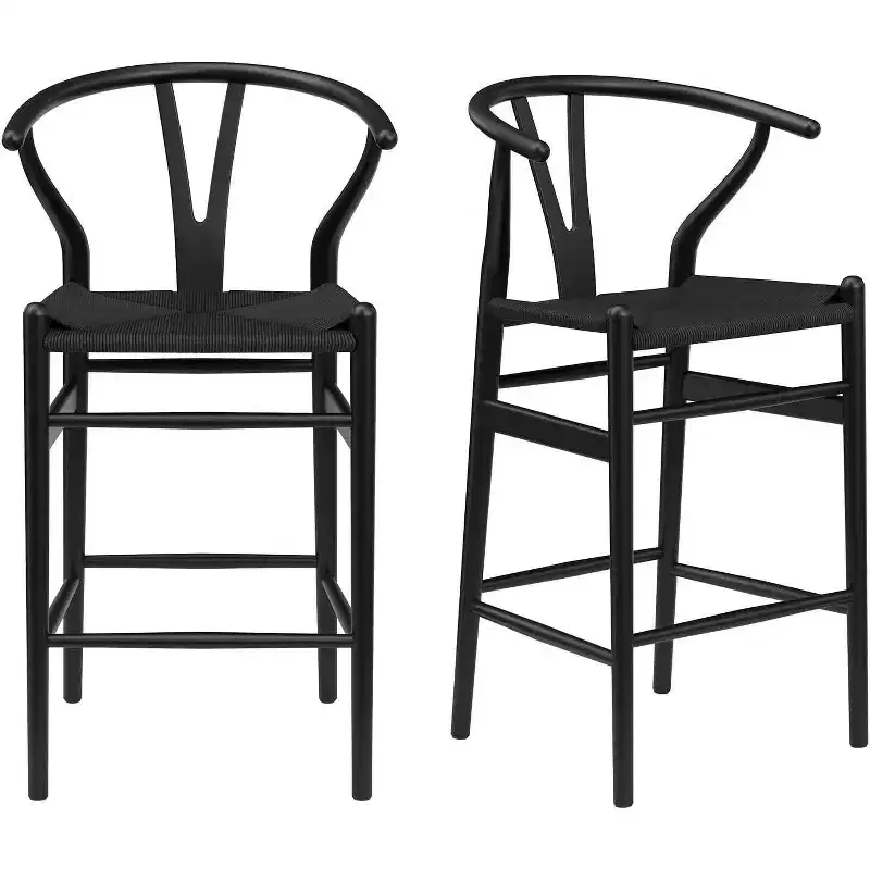 PexFix Fully Assembled Wishbone Barstool Weave Counter Height Bar Stool for Kitchen Island Black