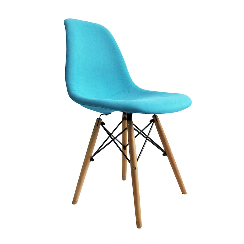 Blue / Grey Mid-Century Modern Armless Fabric Dining Chair with Beech Wood Legs – 1-Seater