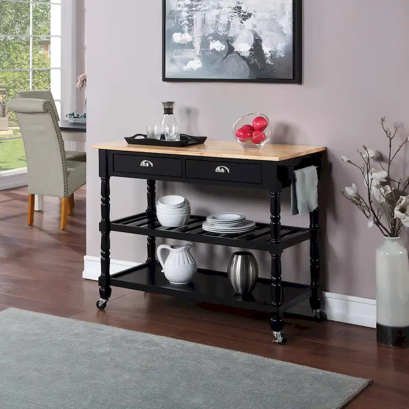 French Country 3 Tier Butcher Block Kitchen Cart with Drawers