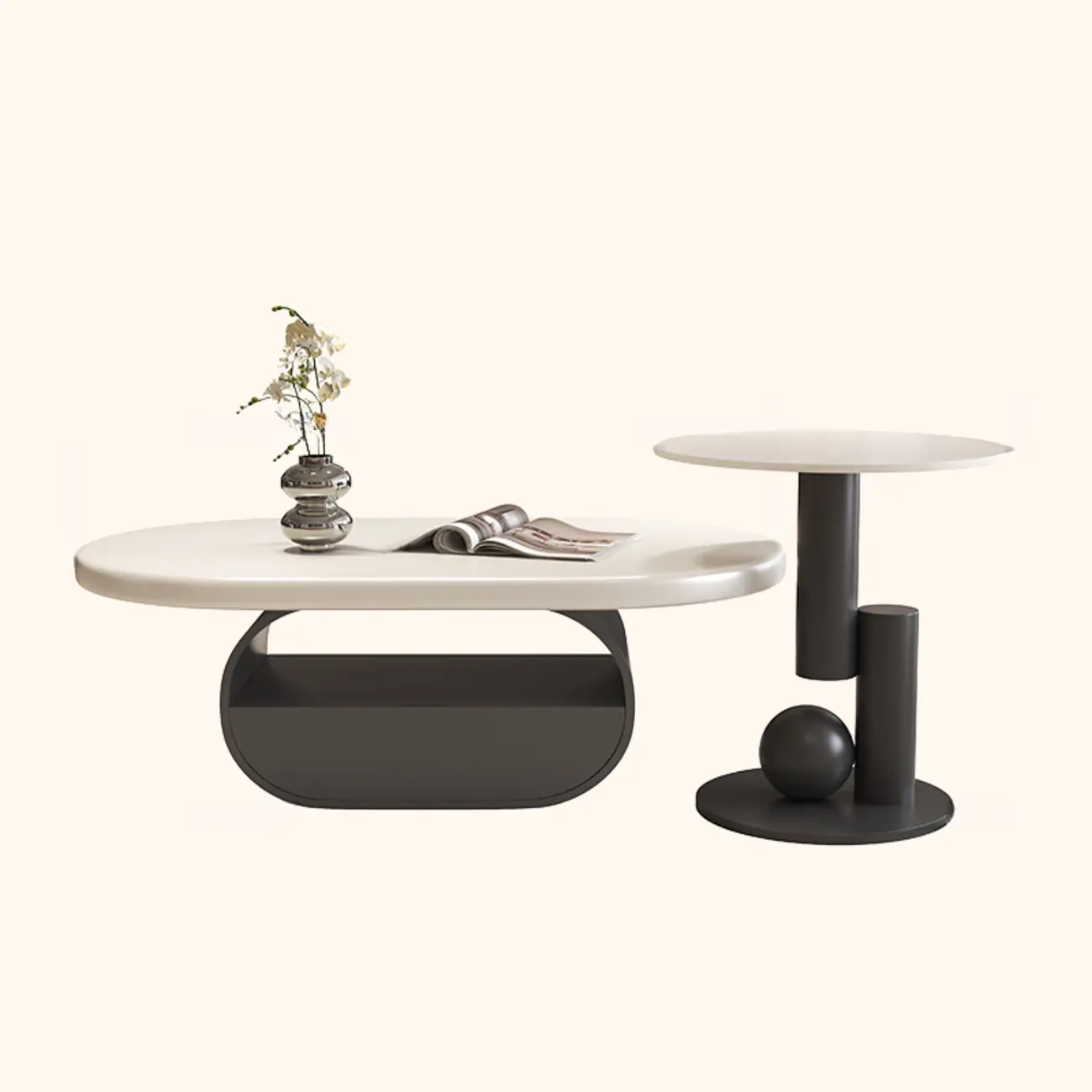 Modern Art Deco Black Wood Pedestal Coffee Table