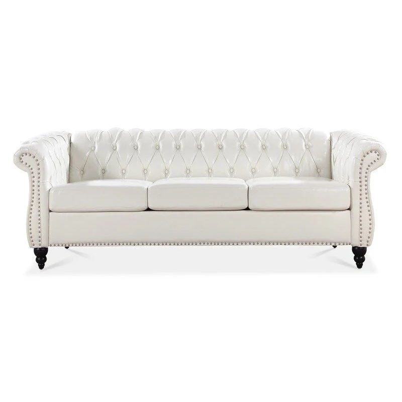 GEITIN 84.65 PU Rolled Arm Chesterfield 3 Seater Sofa