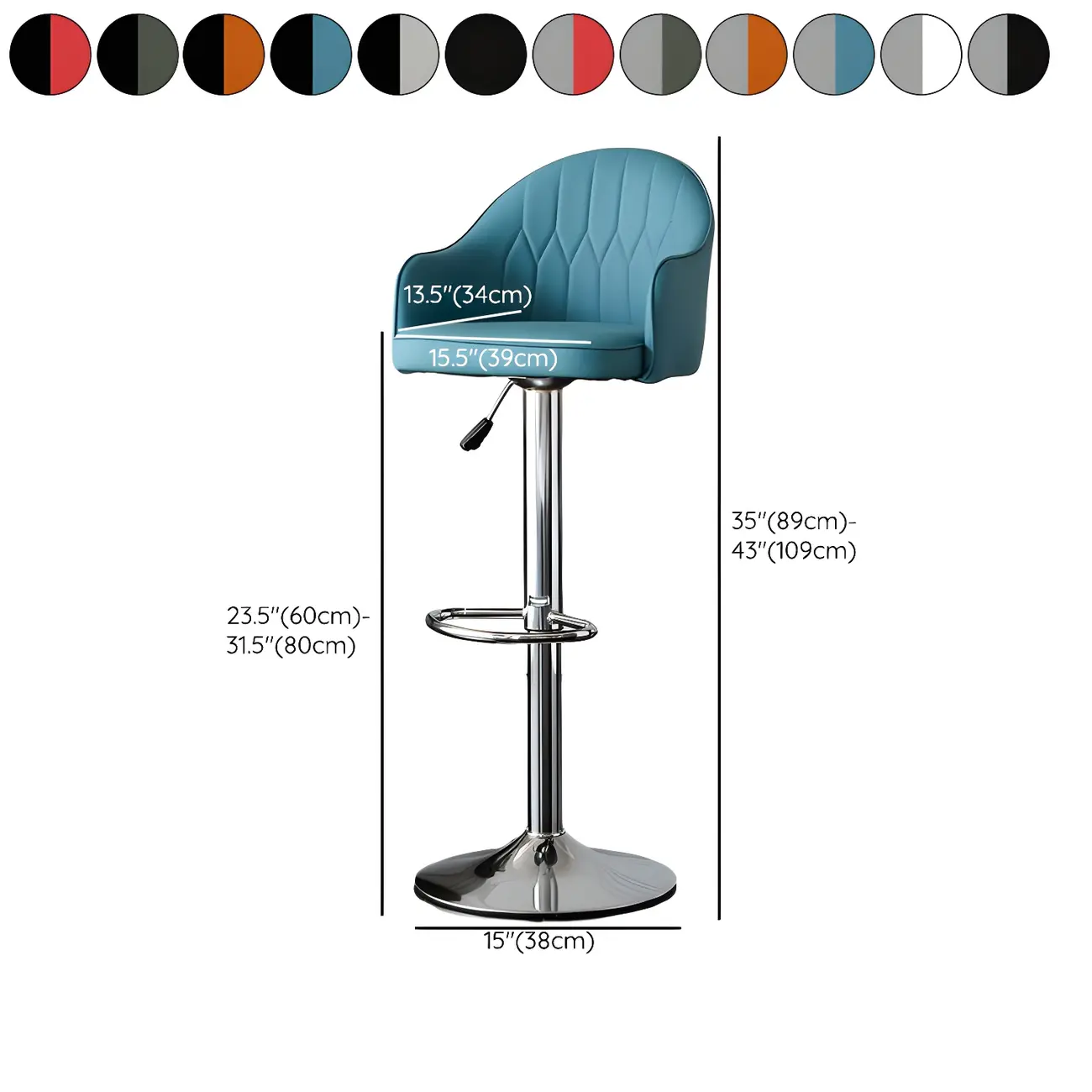 Swivel Upholstered Adjustable Height Home Armed Barstool with Metal Base