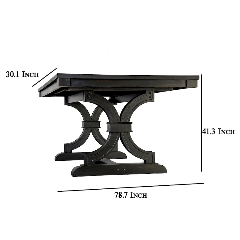 Luke 7pc Dining Table Set with 6 Wingback Chairs, Rectangular, Black, Beige