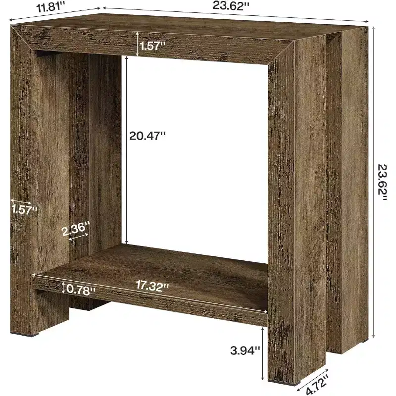 Lantine 2-Tier Narrow Side Table, Farmhouse Wooden Sofa End Table with Bottom Shelf for Living Room, Bedroom, Small Space, Easy Assembly