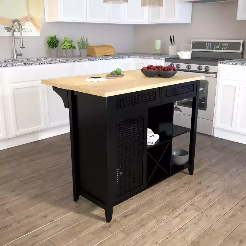 Bramlage Expandable Freestanding Kitchen Island - Black - SEI