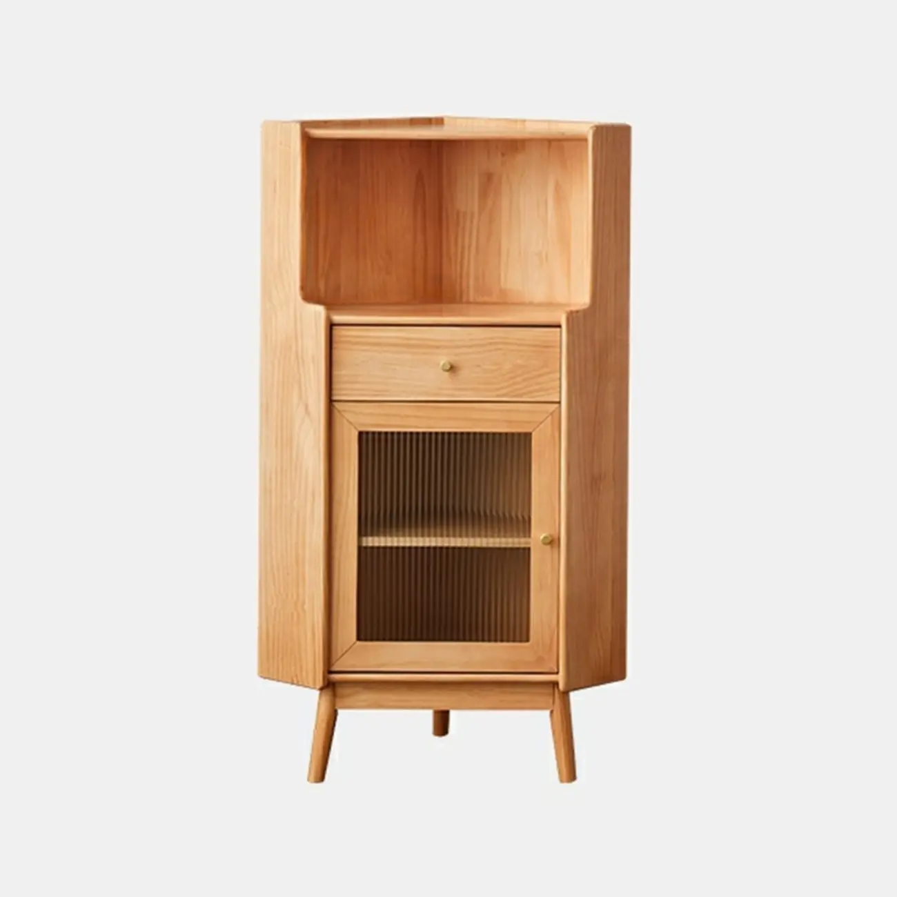 Modern Espresso Wood Glass Paned Corner Storage Cabinet