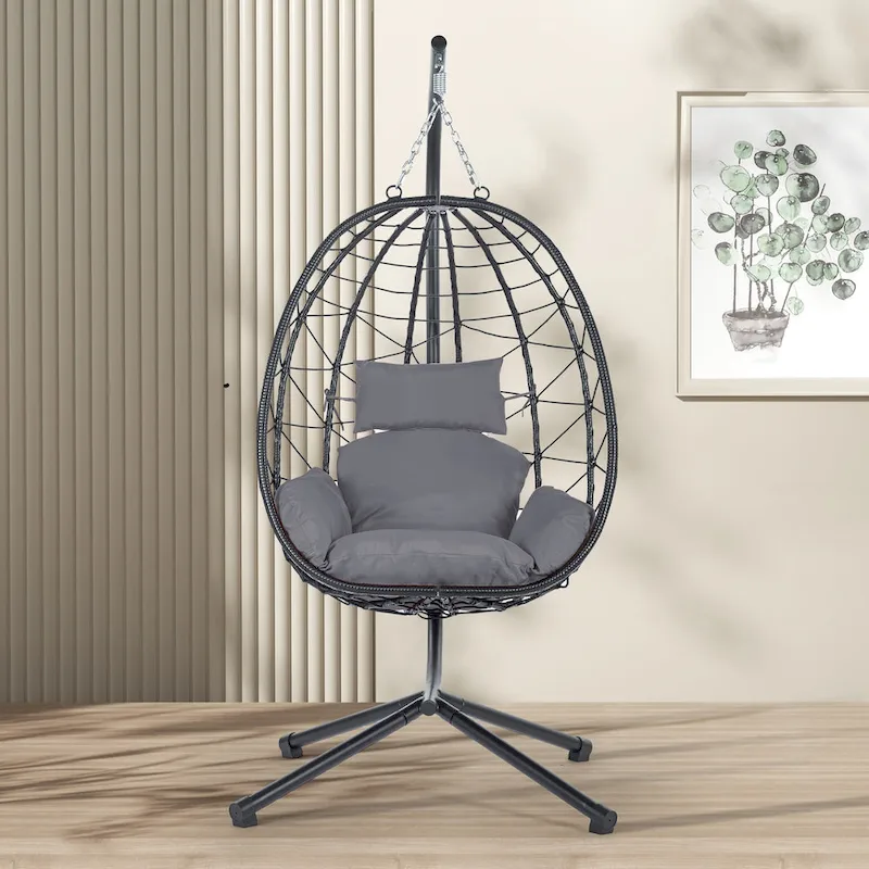 GDFStudio - Celeste Indoor Outdoor Swing Egg Chair with Stand for Relaxing Patio and Garden Lounging