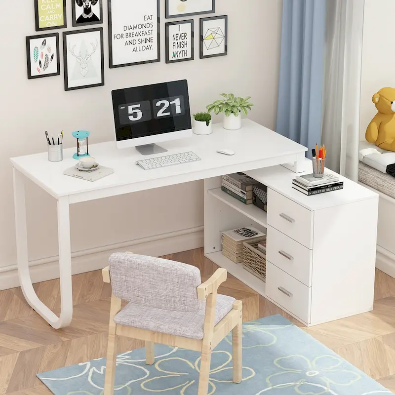 L-Shape Executive Desk - Brown Wood Finish - Single User