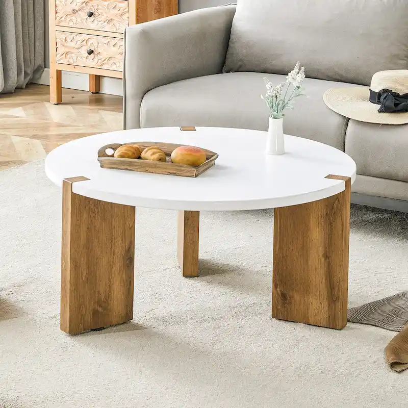 Round Coffee Table with Rectangular Legs