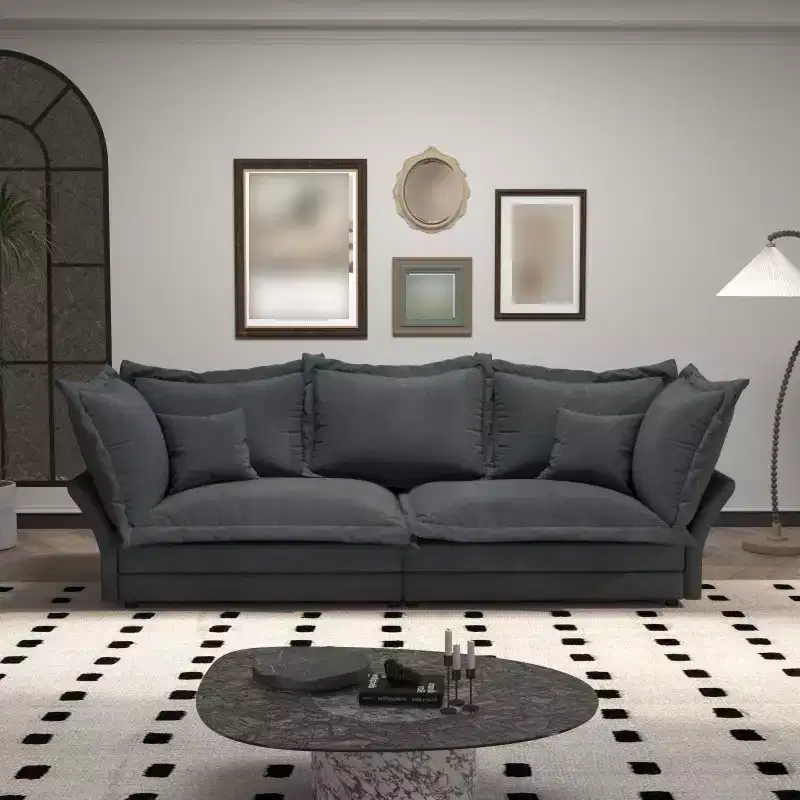 90.55 Modern Sofa Couch, Comfy Upholstered Deep Seat Sofa with Pillows, Convertible Loveseat for Living Room Bedroom Apartment Office