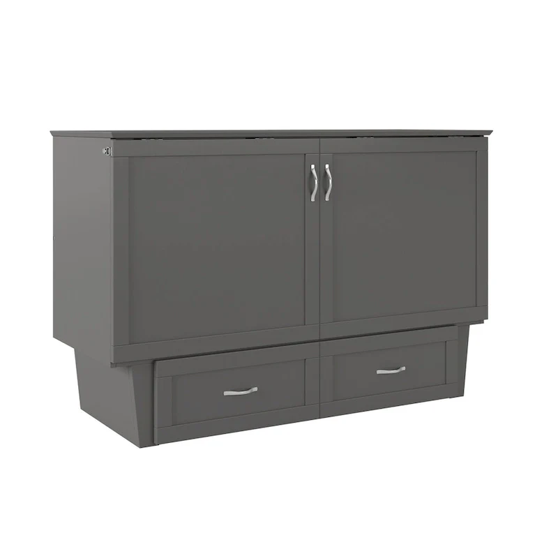 Queen Murphy Bed Chest with Mattress and Built-In Charger