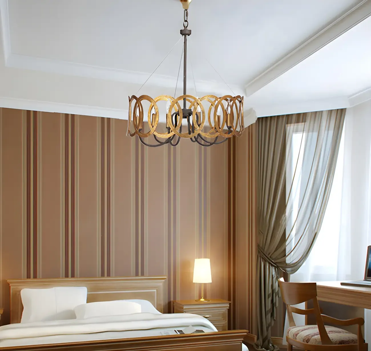 Industrial Rust Style Gold Circular Metal Ring Hoop Chandelier