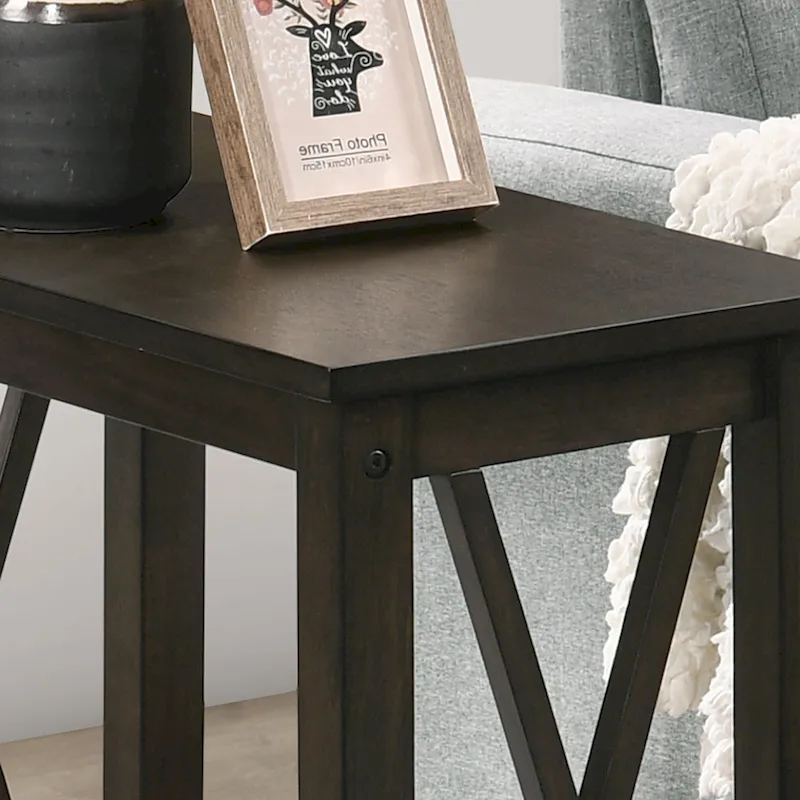 Farmhouse Faux Marble Side Table with Shelf - Dark Grey/White/Brown/Oak