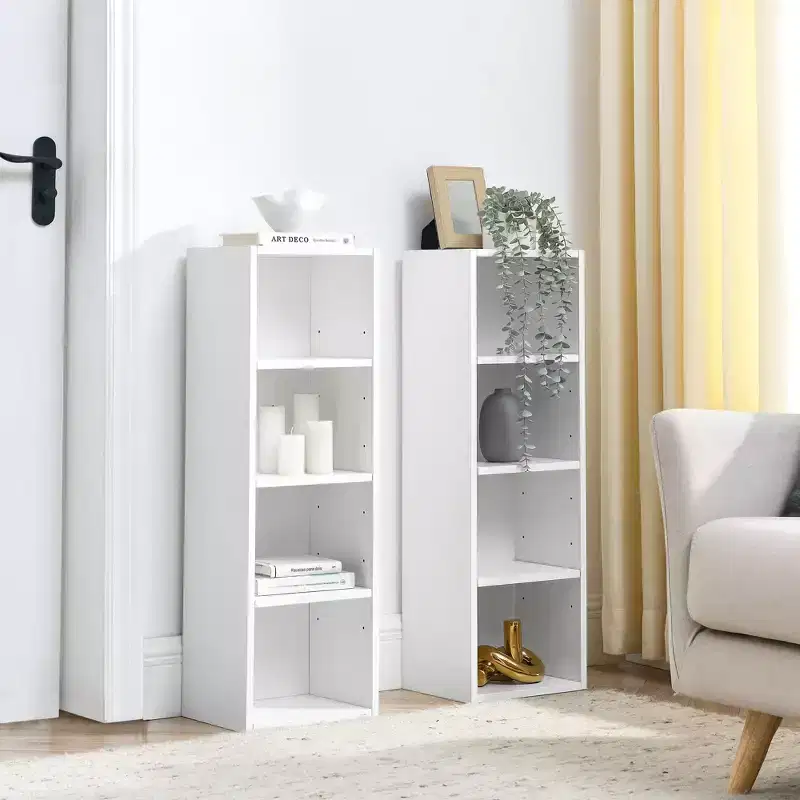 VIYET 11.69.370.9 8-Tier Media Tower Rack - White MDF, Adjustable Shelves