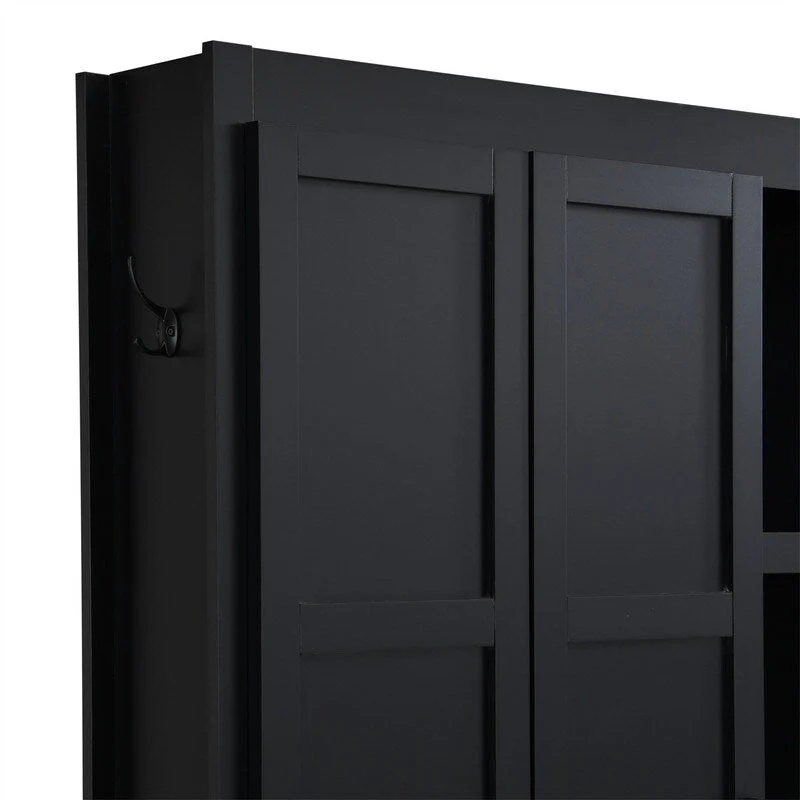 Farmhouse 4-in-1 Hall Tree with Open Display Shelves, Mudroom Shoe Bench with Open Compartments, Entryway Coat Rack with 6 Hooks