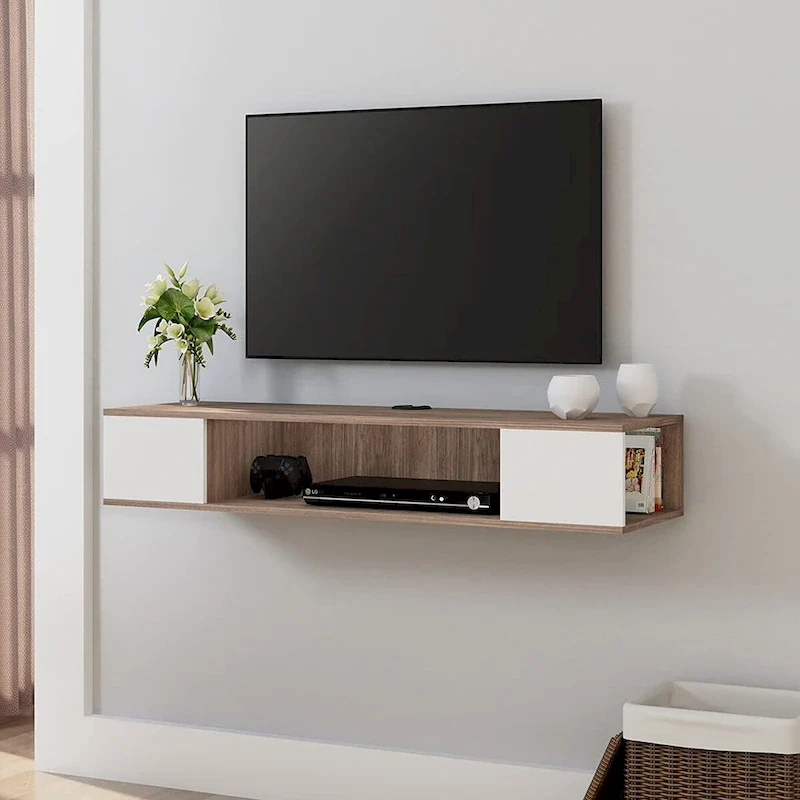 FITUEYES Floating TV Stand Wall Mounted Entertainment Center Media Console Wood Wall TV Shelf, Gray &Creamy White