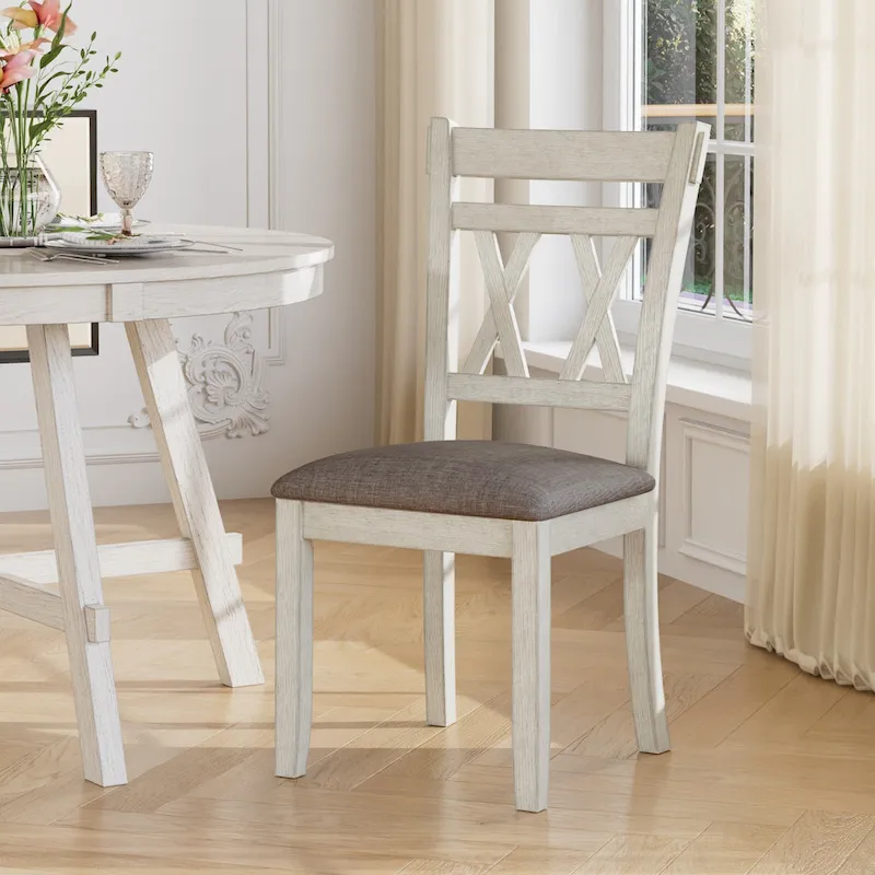 Solid Wood Dining Chairs with Linen Fabric Seat - Set of 2, 4, or 6