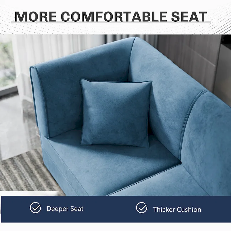 Futzca Sectional Couch Modular Sofa, 116 Velvet L-Shaped Couch Sofa