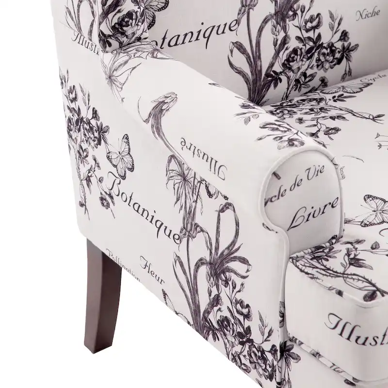 Upholstered Polyester Accent Armchair with Spiral Wood Legs and High-Resilient Cushion