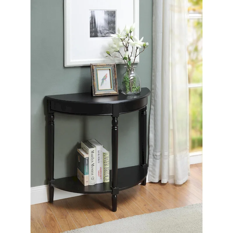 Black Half-Round Entryway Table with Open Shelf, Single