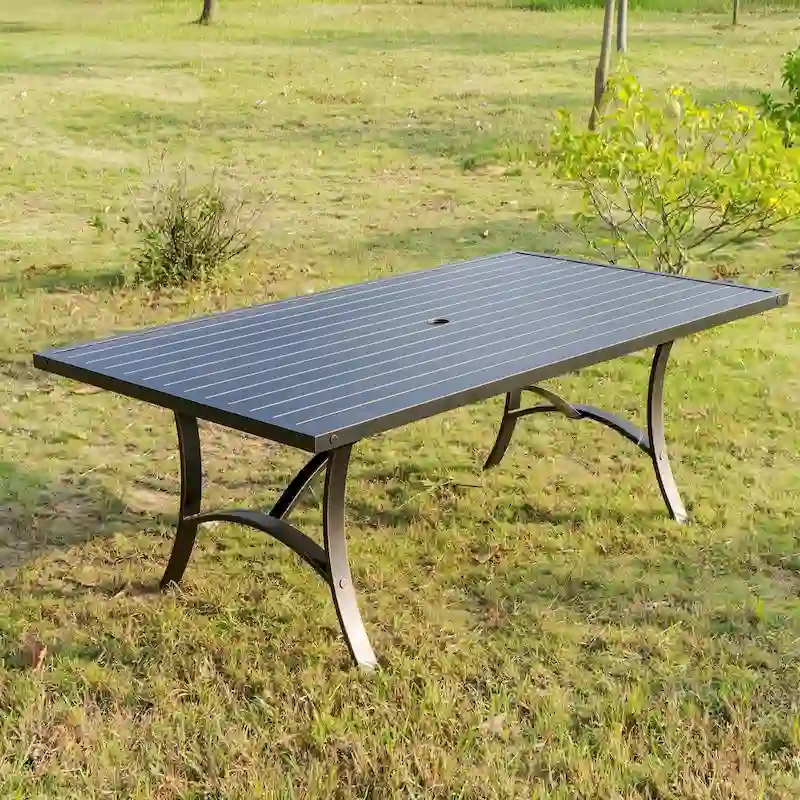 Brazos 7 Piece Patio Aluminum Dining Set with Cushions, 42x72 Inch Rectangle Dining Table