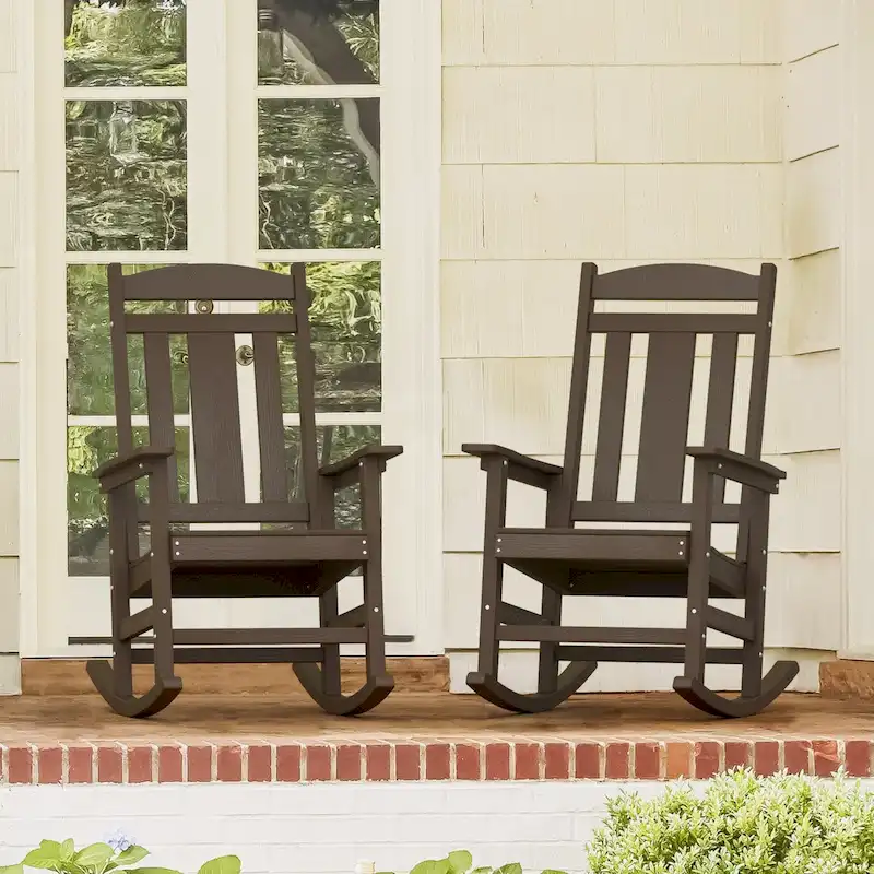 LUE BONA Eco-Friendly Plastic Outdoor Adirondack Rocking Chairs For Porch Set of 2