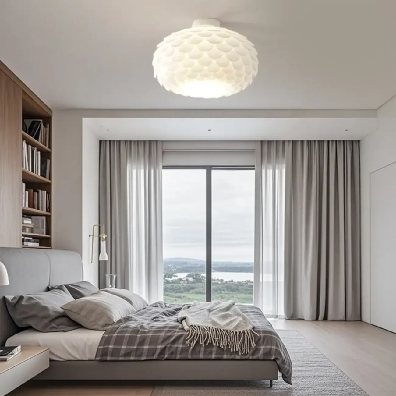 Scalloped White Acrylic Dome Semi Flush Ceiling Light