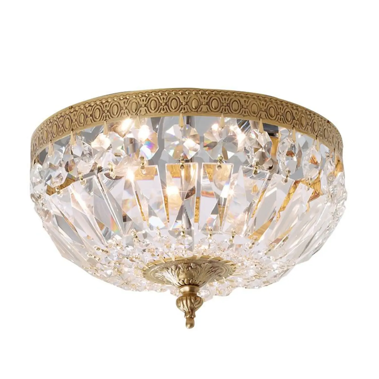 European Classical Crystal Brass Drum Flush Ceiling Light