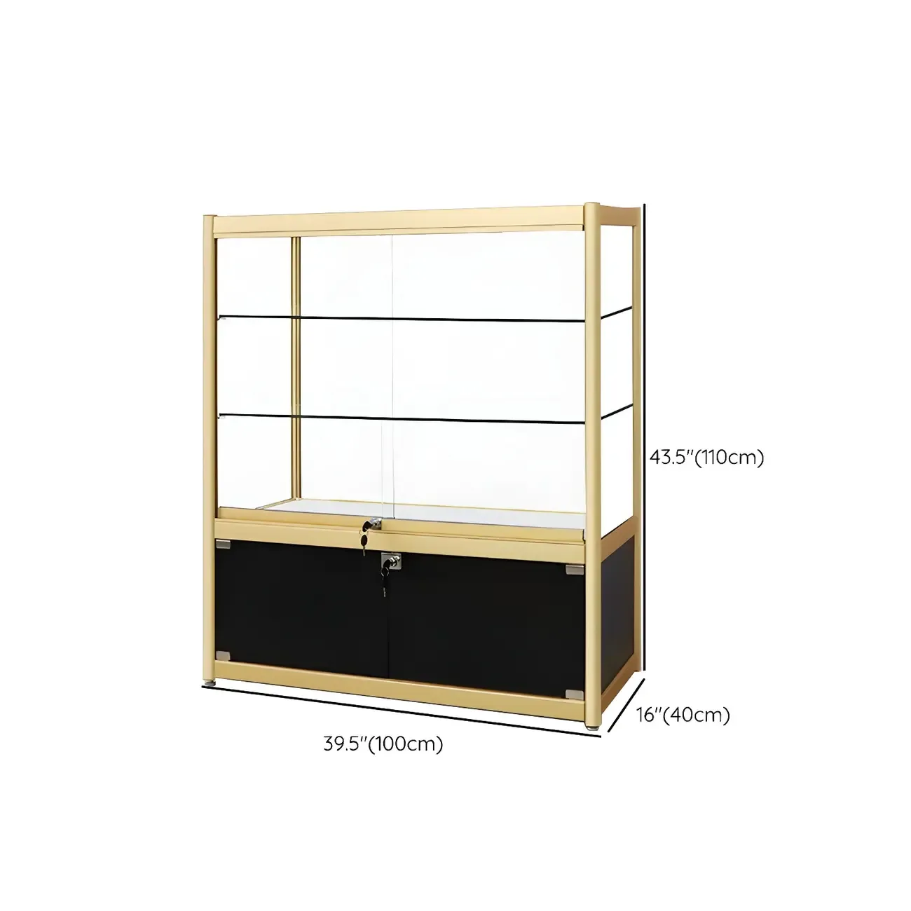 Gold Rectangular Metal Frame Glass Curio Cabinet