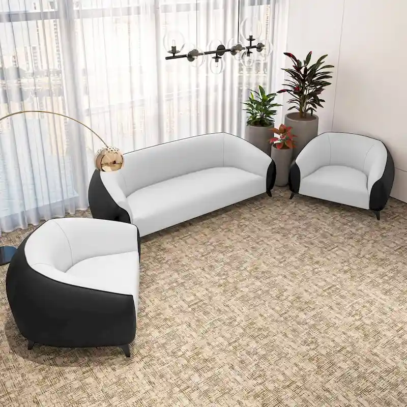 3-Piece Modern Sofa Set with Vegan Leather, Solid Wood Frame, Steel Legs, Foam Cushions for Living Room
