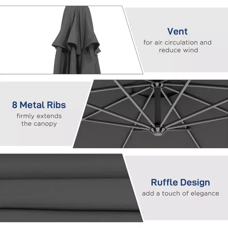 10' Cantilever Tilt Offset Patio Umbrella w/ UV & Water Safe Material & Cross Base (Weight Not Included)