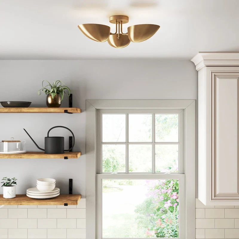 Nathan James Argo Semi Flush Ceiling Mount 3-Light Fixture with Retro Rounded Shade