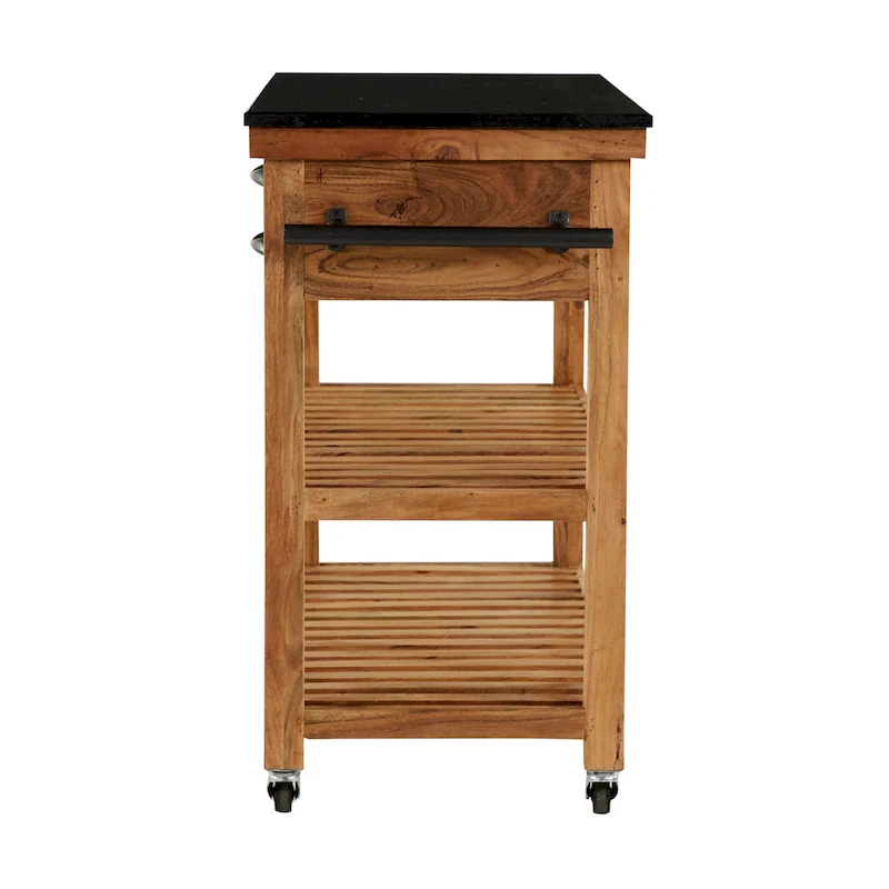 4-Drawer Rolling Kitchen Cart with Marble Top, Brown